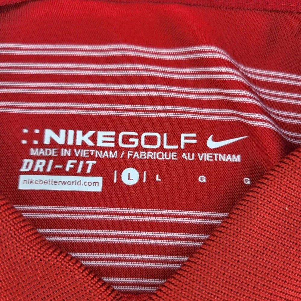Nike Golf Dri Fit Performance Red White Stripe Polo Shirt Mens Large‎